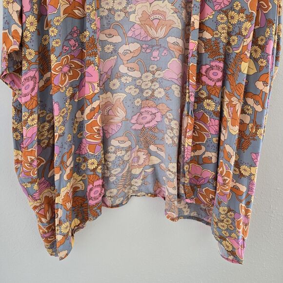 Rusttydustty Kimono Women’s Multicolor Floral 70s Boho Open Front Size Small - Picture 4 of 8